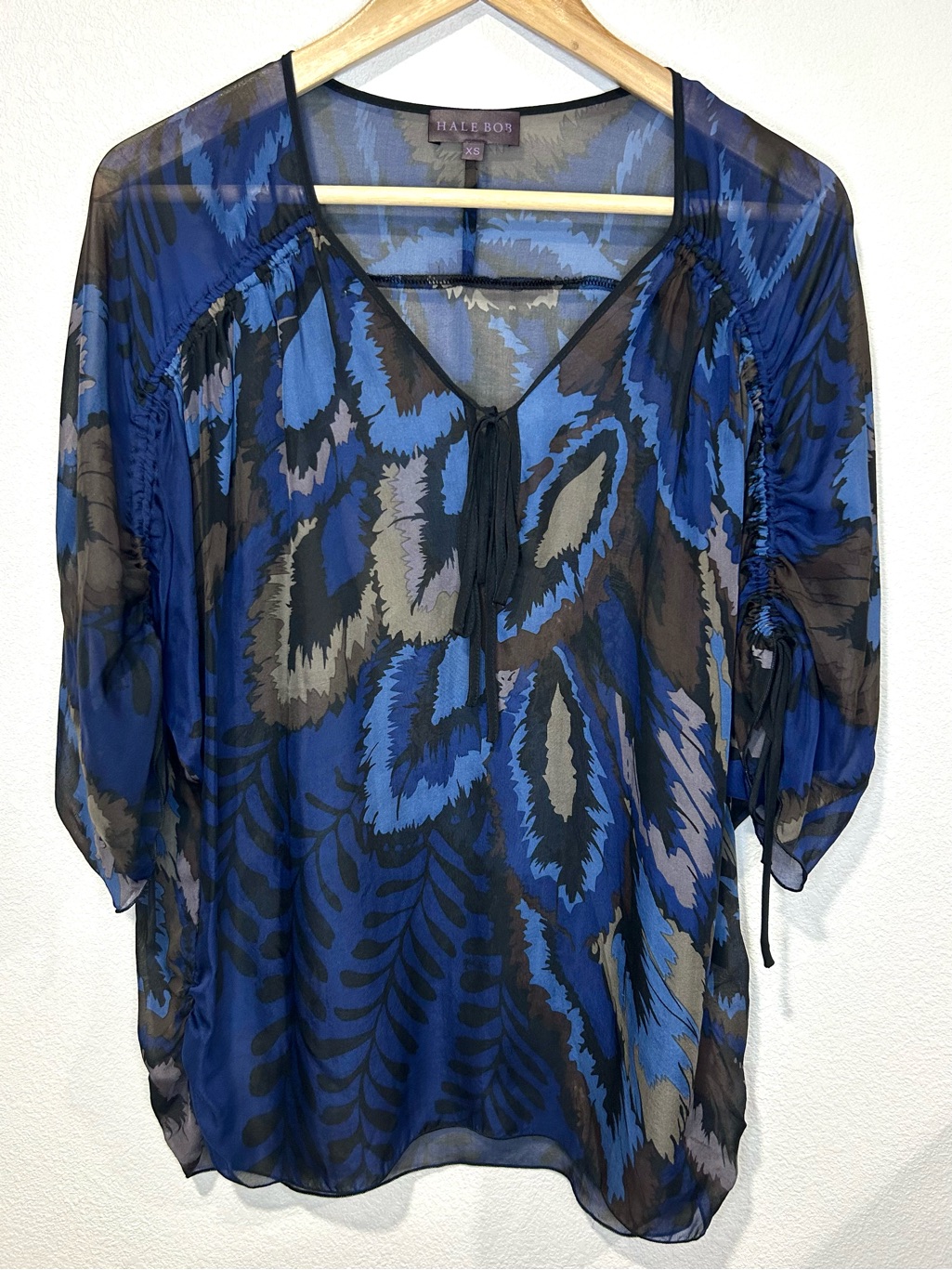 Hale Bob 100% Silk Boho Print Sheer Overlay Tunic Blouse Luxury Designer Xs